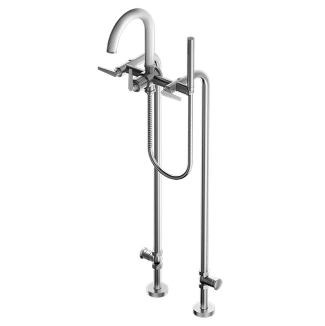 Santec - Floor Mount Tub Filler with Hand Shower and Shut-off Valves (pair) - Satin Nickel