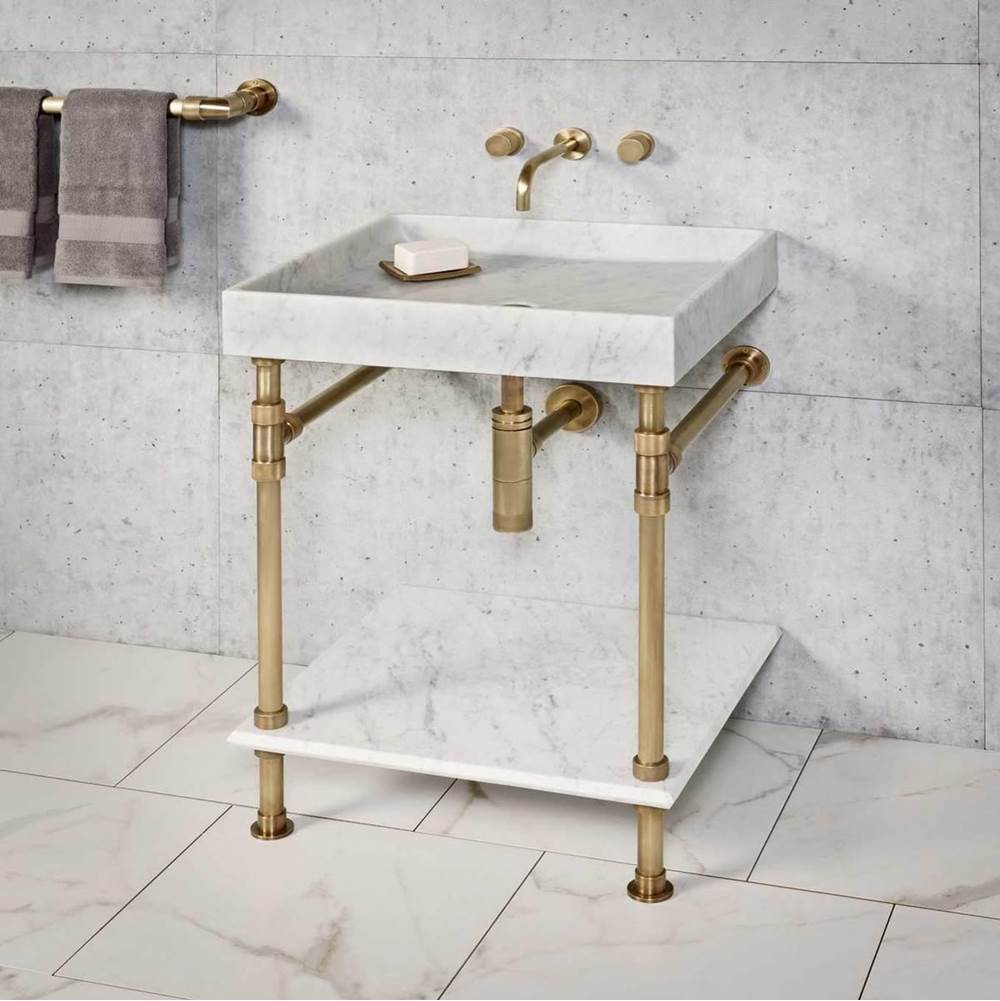 Stone Forest - Elemental Shelf Vanity, 24'' W, With Stone Shelf - Polished Nickel/Antique Gray Limestone