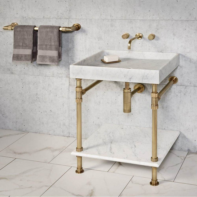 Stone Forest - Elemental Shelf Vanity, 24'' W, With Stone Shelf - Polished Nickel/Honed Carrara Marble
