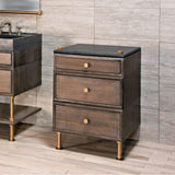 Stone Forest - Elemental Side Table, 24'' W, Walnut - Polished Nickel/Antique Gray Limestone/Walnut