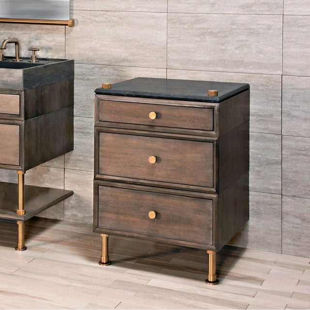 Stone Forest - Elemental Side Table, 24'' W, Walnut - Polished Nickel/Antique Gray Limestone/Walnut