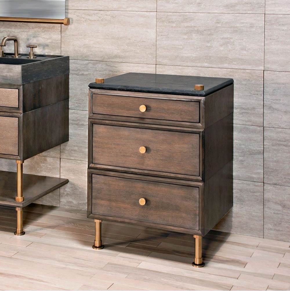 Stone Forest - Elemental Side Table, 36'' W, Walnut - Matte Black/Antique Gray Limestone/Walnut