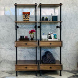 Stone Forest - Elemental Storage Tower, 24'', With Wood Shelves And Drawers (6'') - Matte Black/Cement Gray Wood