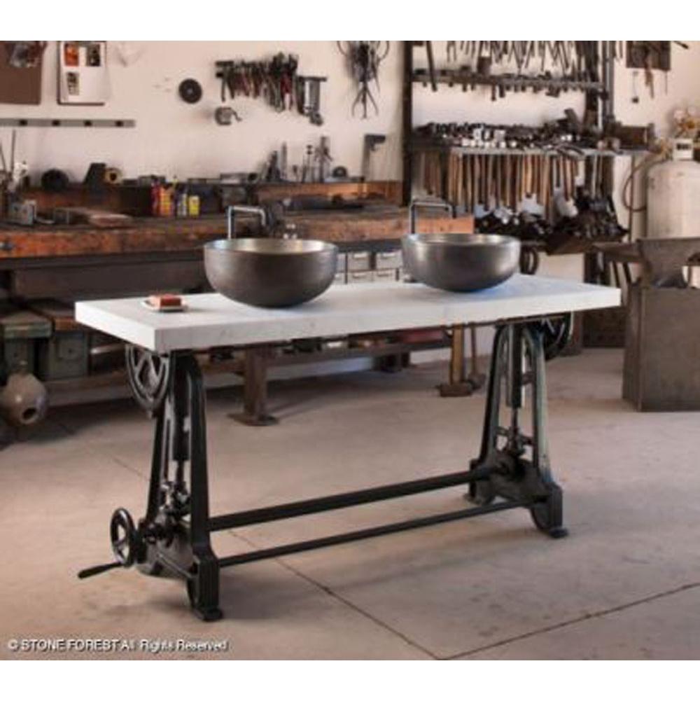 Stone Forest - Industrial Console W/ 2'' Marble Top - Cast Iron/Luna Bianca Marble