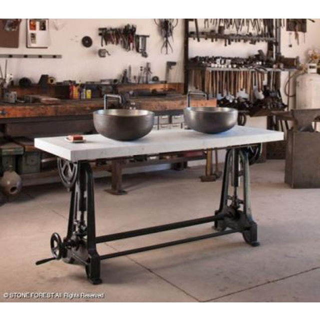 Stone Forest - Industrial Console W/ 2'' Marble Top - Cast Iron/Luna Bianca Marble