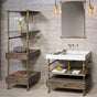 Stone Forest - Elemental Storage Tower, 24'', With Wood Shelves And Drawers (6'') - Aged Brass/Cement Gray Wood