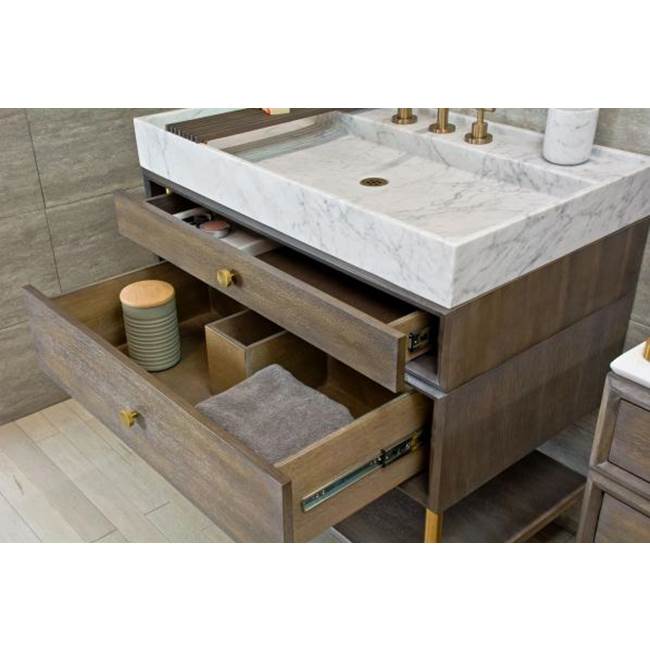 Stone Forest - Elemental Vanity, With Split Drawers And Wood Shelf - Aged Brass/Cement Gray Wood