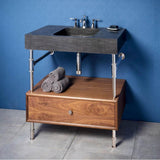Stone Forest - Elemental Drawer Vanity, 36'' W, With 10'' H Drawer - Aged Brass/Walnut