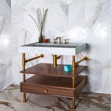 Stone Forest - Elemental Console Vanity, 36'' W, With Drawer And Wood Shelf - Aged Brass/Walnut