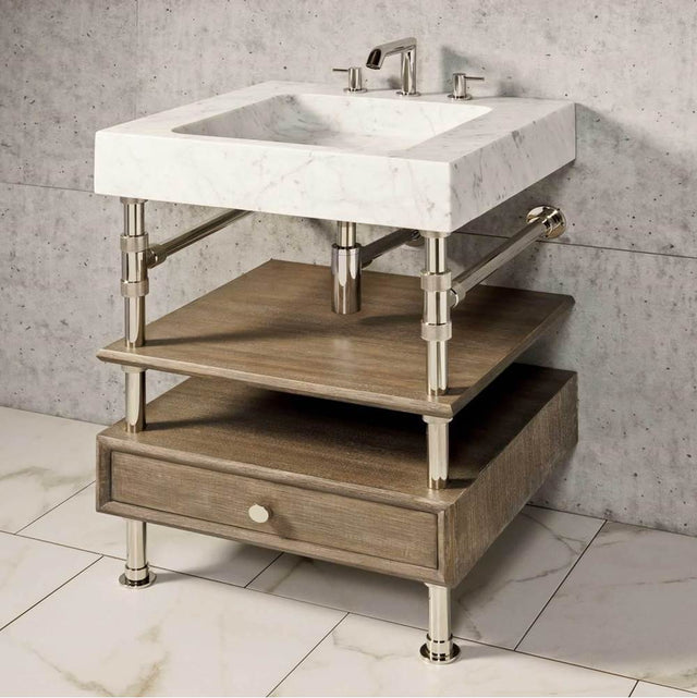 Stone Forest - Elemental Console Vanity, 24'' W, With Drawer And Wood Shelf - Matte Black/Cement Gray Wood