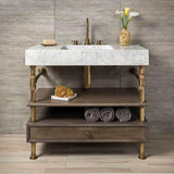 Stone Forest - Elemental Console Vanity, 36'' W, With Drawer And Wood Shelf - Aged Brass/Cement Gray Wood