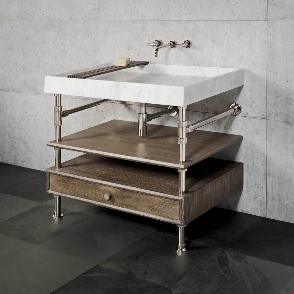 Stone Forest - Elemental Console Vanity, 36'' W, With Drawer And Wood Shelf - Polished Nickel/Cement Gray Wood