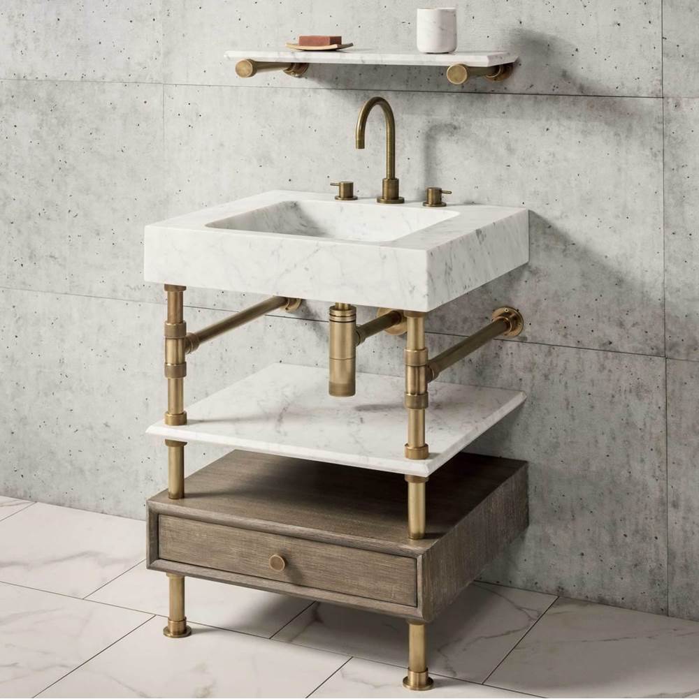 Stone Forest - Elemental Drawer Vanity, 24'' W, With 6'' H Drawer - Aged Brass/Walnut