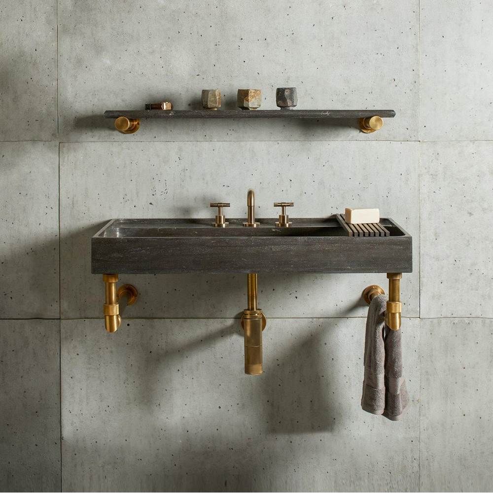 Stone Forest - Elemental Accessory Shelf, 36'' W - Aged Brass/Antique Gray Limestone