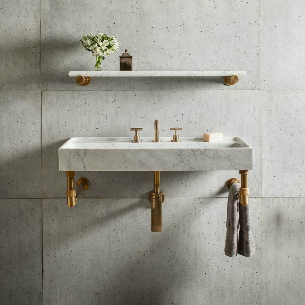 Stone Forest - Elemental Accessory Shelf, 36'' W - Aged Brass/Honed Carrara Marble