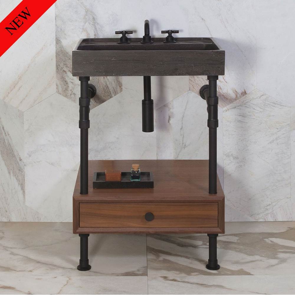 Stone Forest - Elemental Drawer Vanity, 24'' W, With 6'' H Drawer - Matte Black/Walnut