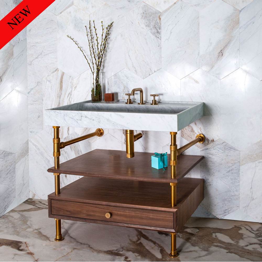 Stone Forest - Elemental Console Vanity, 36'' W, With Drawer And Wood Shelf - Matte Black/Walnut