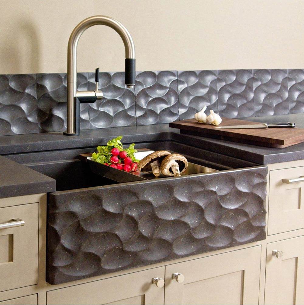 Stone Forest - Workstation Kitchen Sink With Wave Front, Accessories Sold Separately. - Honed Noce Basalt
