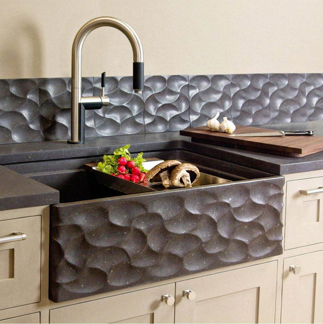 Stone Forest - Workstation Kitchen Sink With Wave Front, Accessories Sold Separately. - Honed Noce Basalt