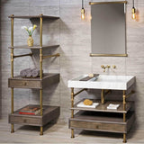 Stone Forest - Elemental Storage Tower, 24'', With Wood Shelves And Drawers (6'') - Polished Nickel/ Cement Gray Wood