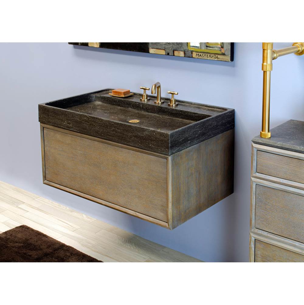 Stone Forest - Ventus Bath Sink, 36'', With Faucet Deck.  Specify Faucet Drilling If Required. - antique gray limestone