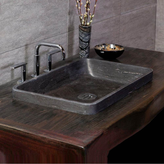 Stone Forest - Drop-In Contour Vessel, Rectangle - antique gray limestone