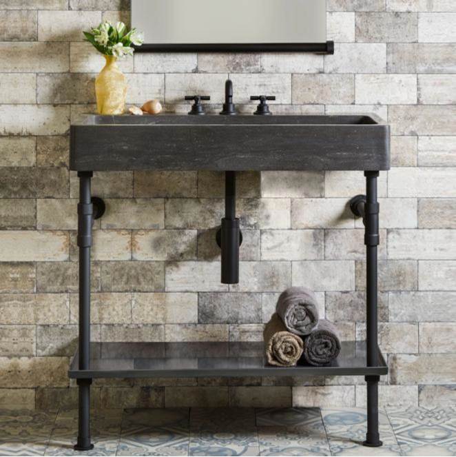 Stone Forest - Trough Console, Specify Faucet Drilling If Required - antique gray limestone
