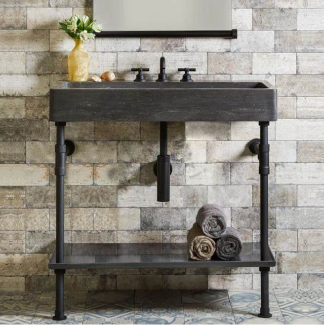 Stone Forest - Trough Console, Specify Faucet Drilling If Required - antique gray limestone