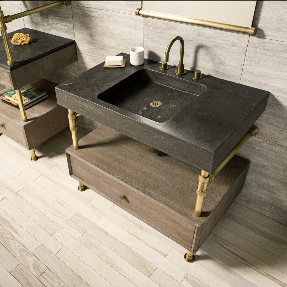 Stone Forest - Elemental Drawer Vanity, 36'' W, With 10'' H Drawer - Matte Black/Cement Gray Wood