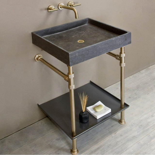 Stone Forest - Elemental Tray Vanity, For 24''X22'' Sinks - Aged Brass/Tuxedo Gray Steel
