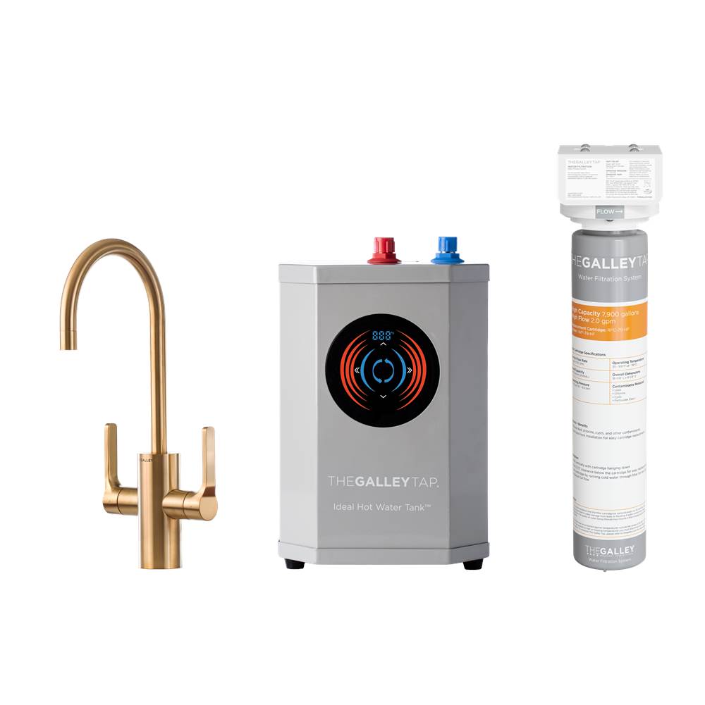 The Galley - Ideal Hot & Cold Tap in PVD Brushed Gold Finish Stainless Steel, Ideal Digital Hot Water TankE and Water Filtration System - PVD Brushed Gold