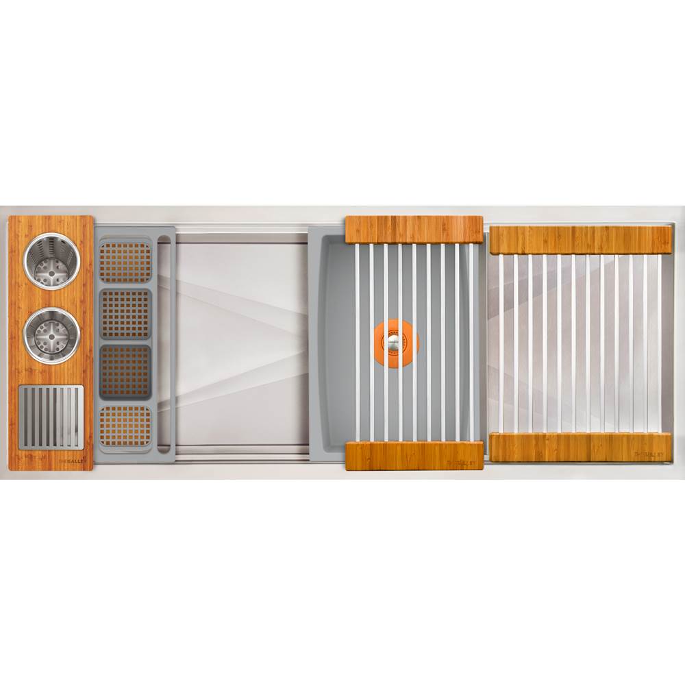 The Galley - Ideal WashStationE 3S + 12'' DryDock Drain Side, Four Tool Wash Kit, One DryDock Tool in Natural Golden Bamboo / Exclusive Gray Resin+ - Natural Golden Bamboo
