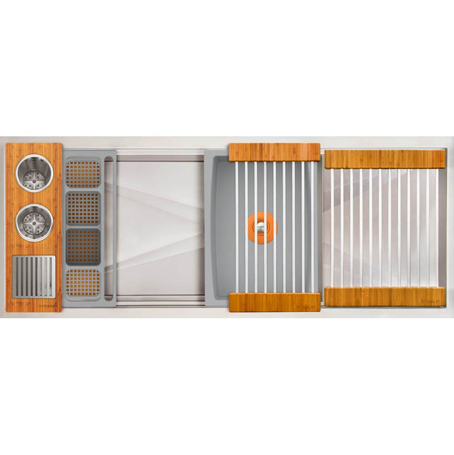 The Galley - Ideal WashStationE 3S + 12'' DryDock Drain Side, Four Tool Wash Kit, One DryDock Tool in Natural Golden Bamboo / Exclusive Gray Resin+ - Natural Golden Bamboo