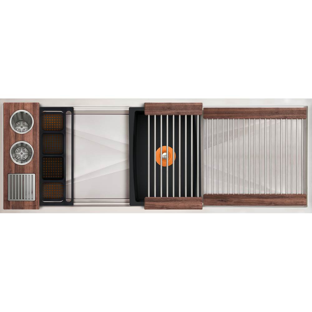The Galley - Ideal WashStationE 3S + 18'' DryDock Drain Side, Four Tool Wash Kit, One DryDock Tool in American Black Walnut / Graphite Resin+ - American Black Walnut