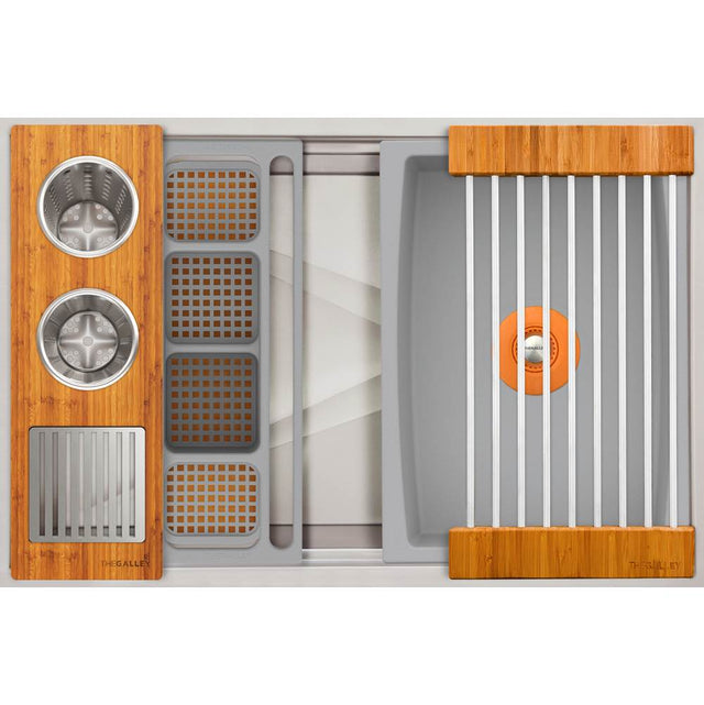 The Galley - Ideal WashStationE 30S with Four Tool Wash Kit in Natural Golden Bamboo / Exclusive Gray Resin+ - Natural Golden Bamboo