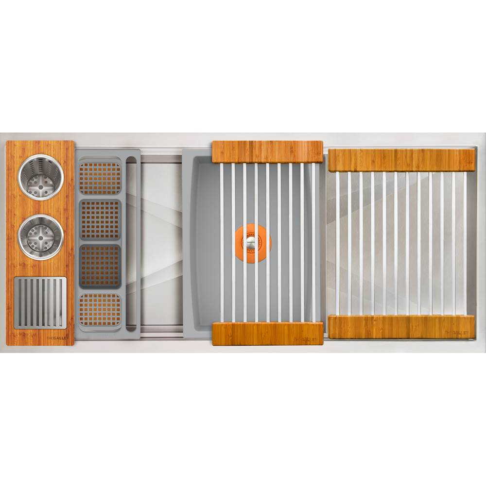 The Galley - Ideal WashStationE 30S + 12'' DryDock Drain Side, Four Tool Wash Kit, One DryDock Tool in Natural Golden Bamboo / Exclusive Gray Resin+ - Natural Golden Bamboo