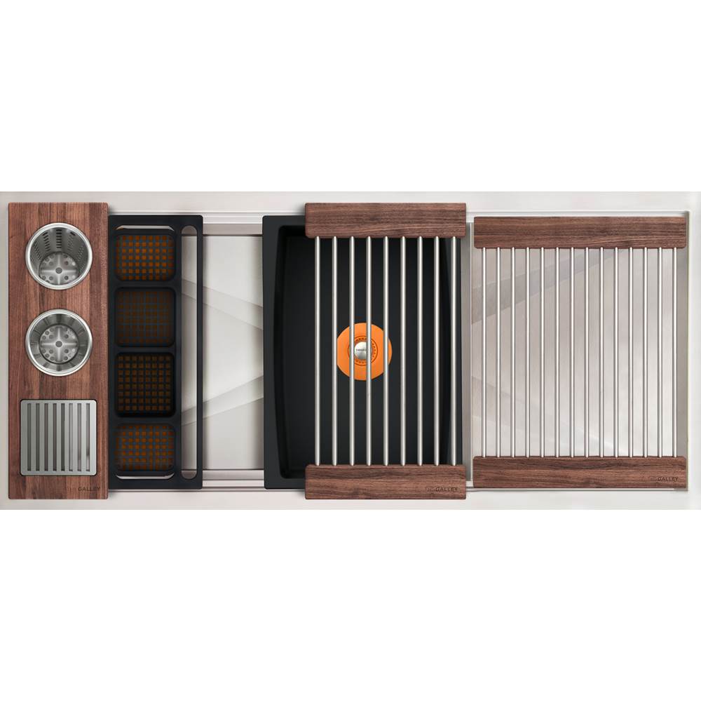 The Galley - Ideal WashStationE 30S + 12'' DryDock Drain Side, Four Tool Wash Kit, One DryDock Tool in American Black Walnut / Graphite Resin+ - American Black Walnut