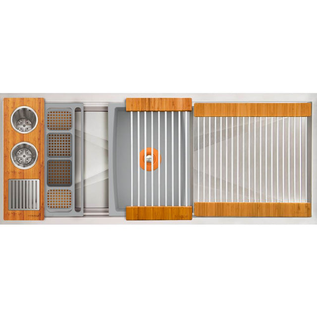 The Galley - Ideal WashStationE 30S + 18'' DryDock Drain Side, Four Tool Wash Kit, One DryDock Tool in Natural Golden Bamboo / Exclusive Gray Resin+ - Natural Golden Bamboo