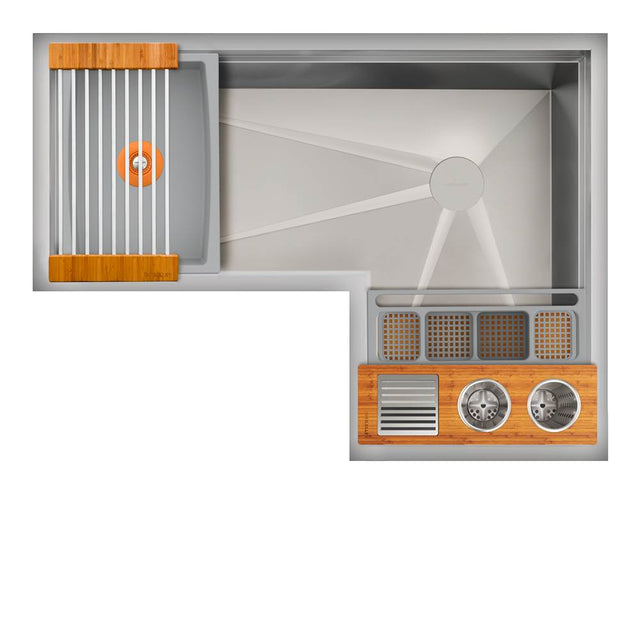 The Galley - Ideal Corner WashStationE 4X3C with Four Tool Wash Kit in Natural Golden Bamboo / Exclusive Gray Resin+ - Natural Golden Bamboo