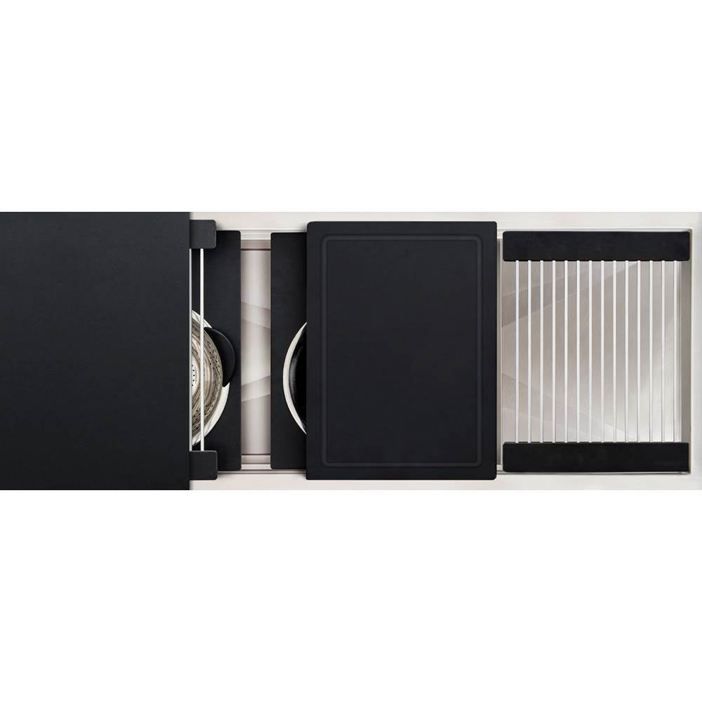 The Galley - Ideal Workstation 3S + 12'' DryDock Drain Side, Five Tool Culinary Kit, One DryDock Tool in Graphite Wood Composite - Graphite Wood Composite