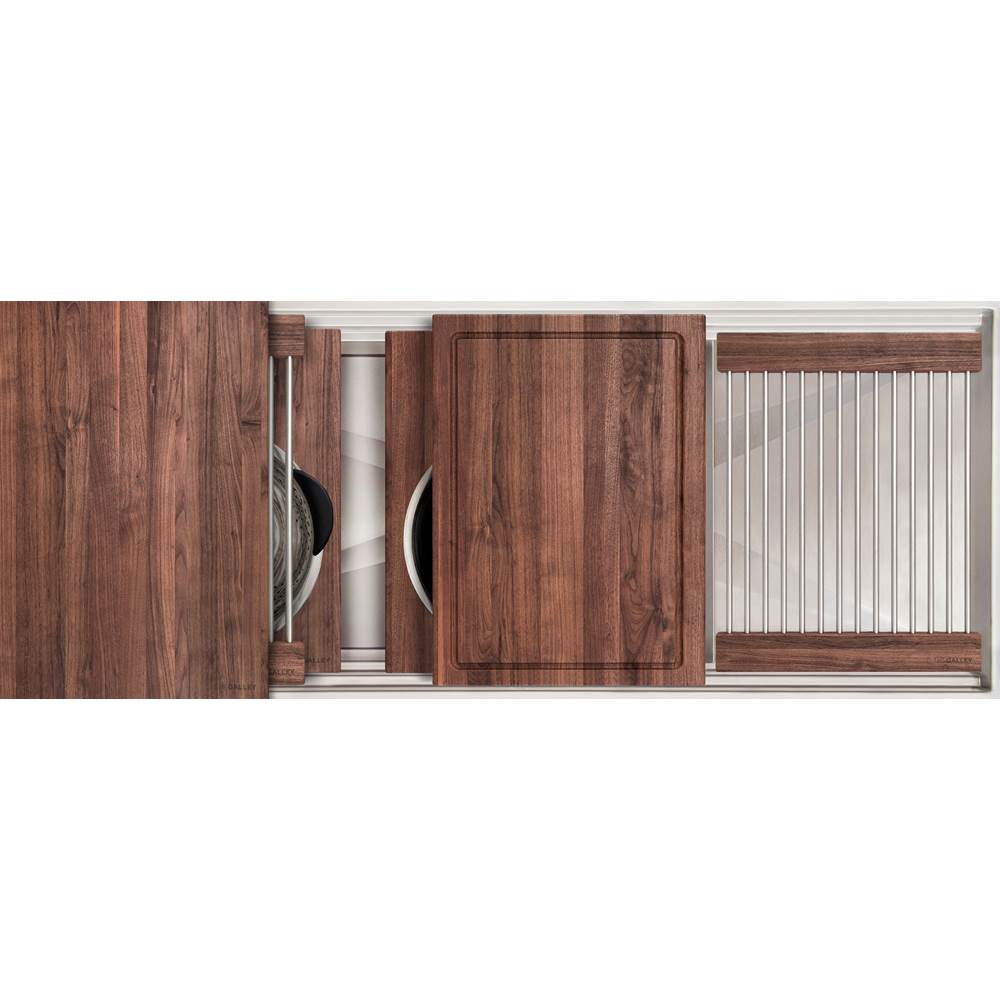 The Galley - Ideal ThinTopE Workstation 3S + 12'' DryDock Drain Side, Five Tool Culinary Kit, One DryDock Tool in American Black Walnut - American Black Walnut