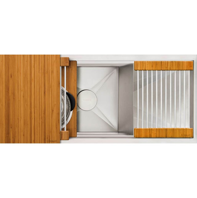 The Galley - Ideal Workstation 30S + 12'' DryDock Drain Side, Five Tool Culinary Kit, One DryDock Tool in Natural Golden Bamboo - Natural Golden Bamboo