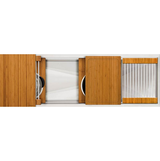 The Galley - Ideal Workstation 4S + 12'' DryDock Drain Side, Five Tool Culinary Kit, One DryDock Tool in Natural Golden Bamboo - Natural Golden Bamboo