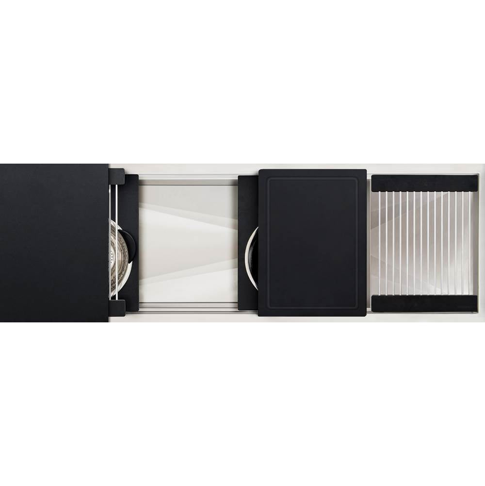 The Galley - Ideal Workstation 4S + 12'' DryDock Drain Side, Five Tool Culinary Kit, One DryDock Tool in Graphite Wood Composite - Graphite Wood Composite