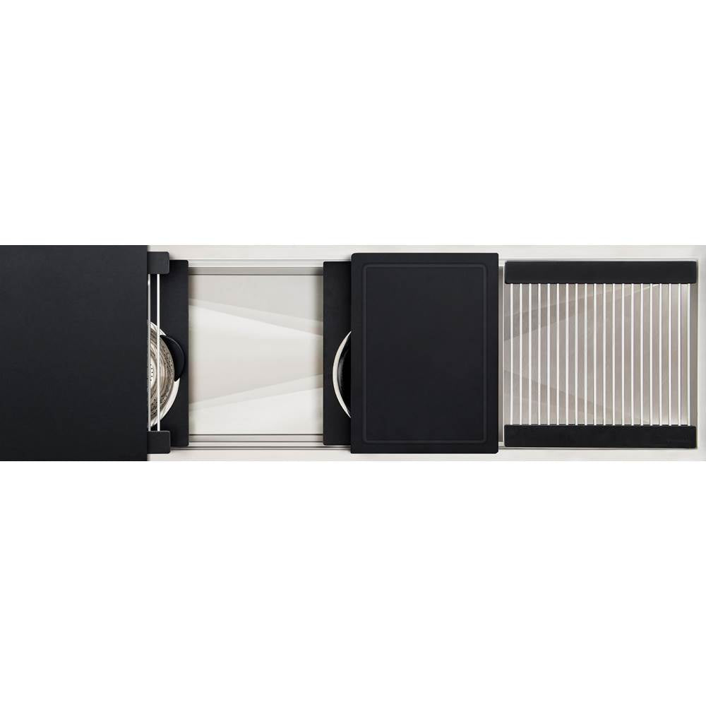 The Galley - Ideal Workstation 4S + 18'' DryDock Drain Side, Five Tool Culinary Kit, One DryDock Tool in Graphite Wood Composite - Graphite Wood Composite