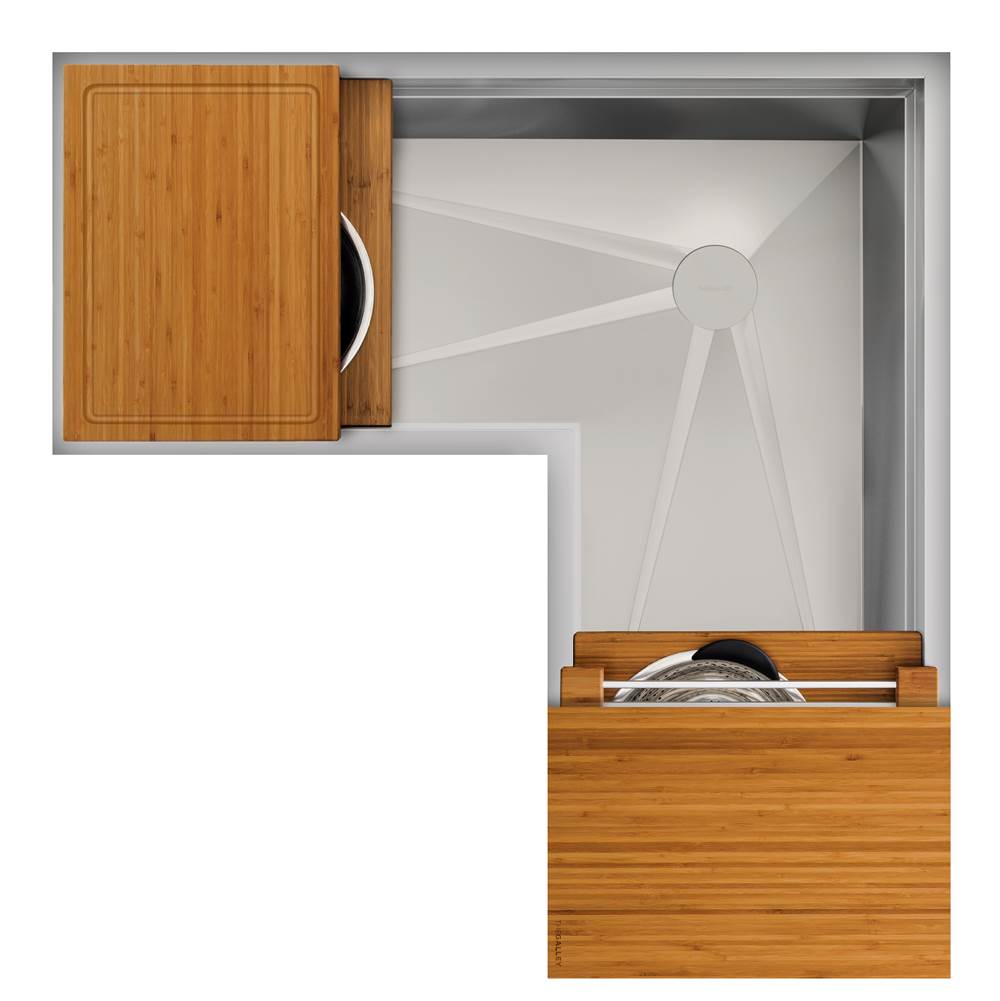 The Galley - Ideal Corner Workstation 4X4C with Five Tool Culinary Kit in Natural Golden Bamboo - Natural Golden Bamboo