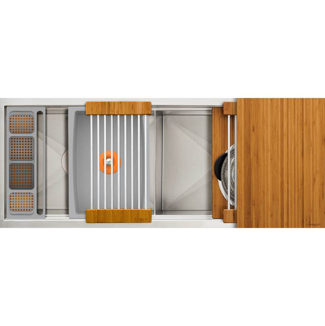 The Galley - Ideal Work&WashStationE 4D with Five Tool Culinary Kit and Four Tool Wash Kit in Natural Golden Bamboo / Exclusive Gray Resin+ - Natural Golden Bamboo