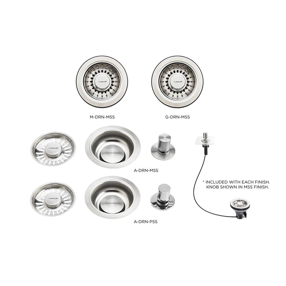 The Galley - Automatic Strainer Basket 3-1/2'' with Remote Pop-up and 27-1/2'' Cable in Polished Stainless Steel - Polished Stainless Steel