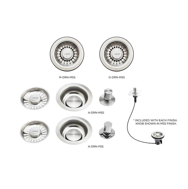 The Galley - Automatic Strainer Basket 3-1/2'' with Remote Pop-up and 27-1/2'' Cable in Polished Stainless Steel - Polished Stainless Steel