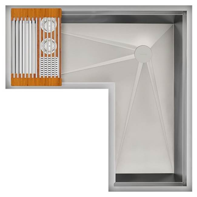 The Galley - Ideal Corner WashStationE 4X3C with Four Tool Wash Kit in Natural Golden Bamboo / Exclusive Gray Resin+ - Natural Golden Bamboo